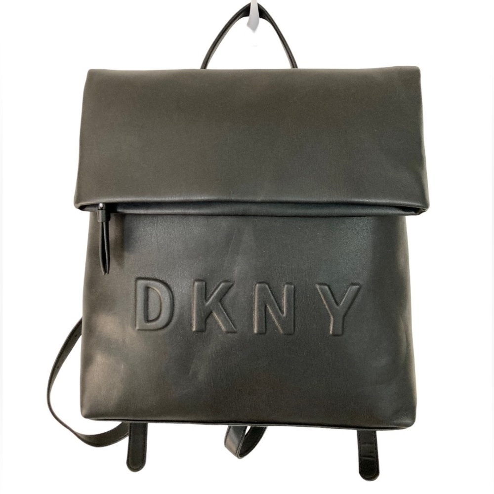 NWT DKNY Tilly Logo Embossed Medium Foldover Black Backpack